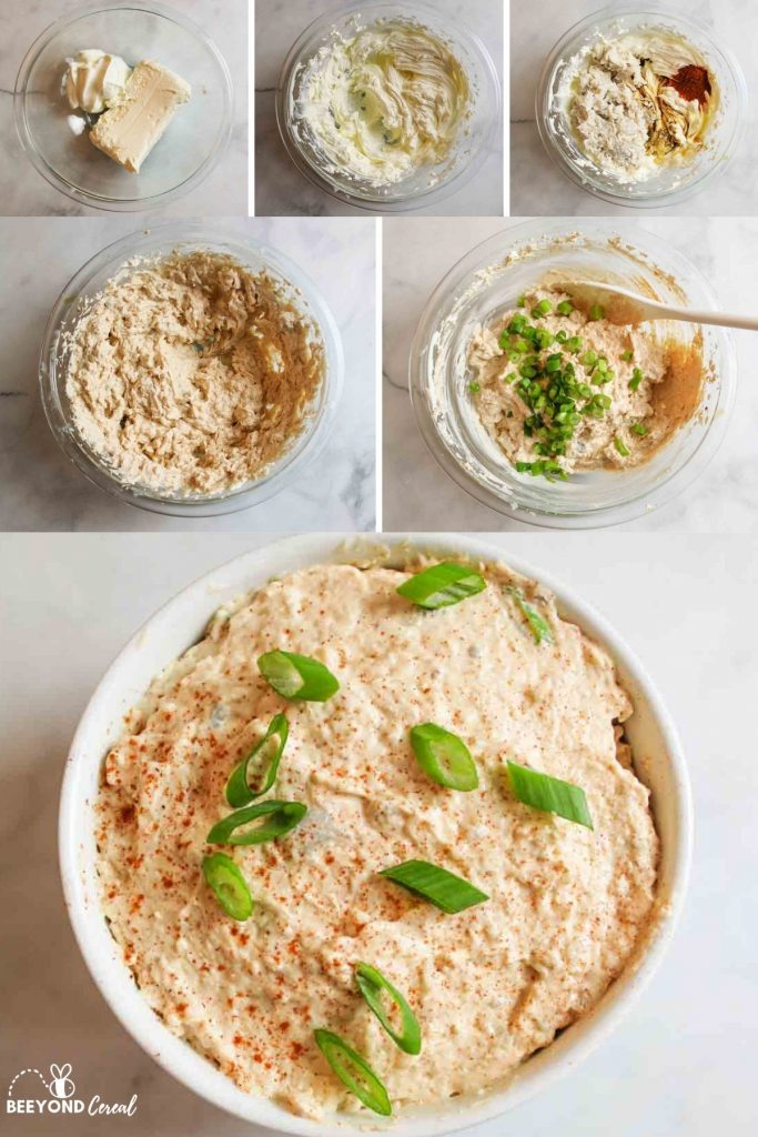 a collage showing how to make trout dip