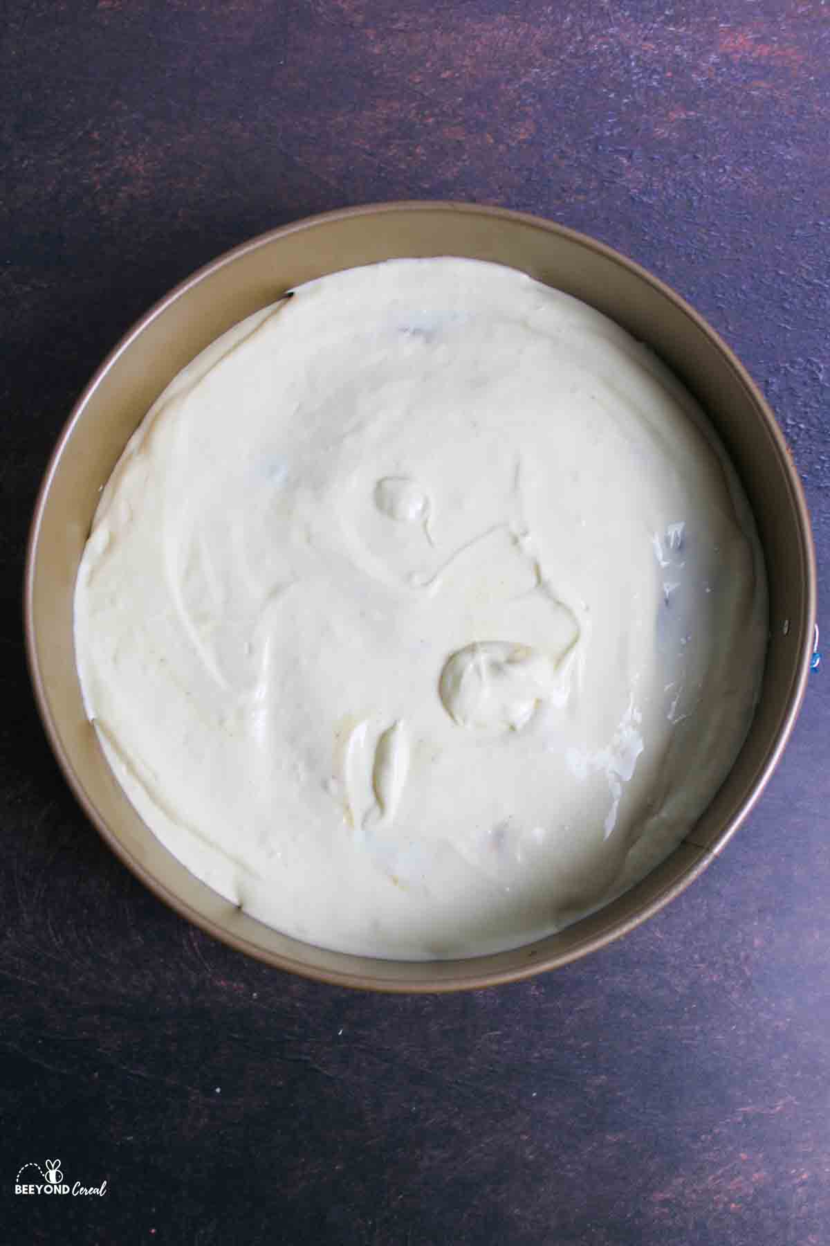 cheesecake batter in springform pan.