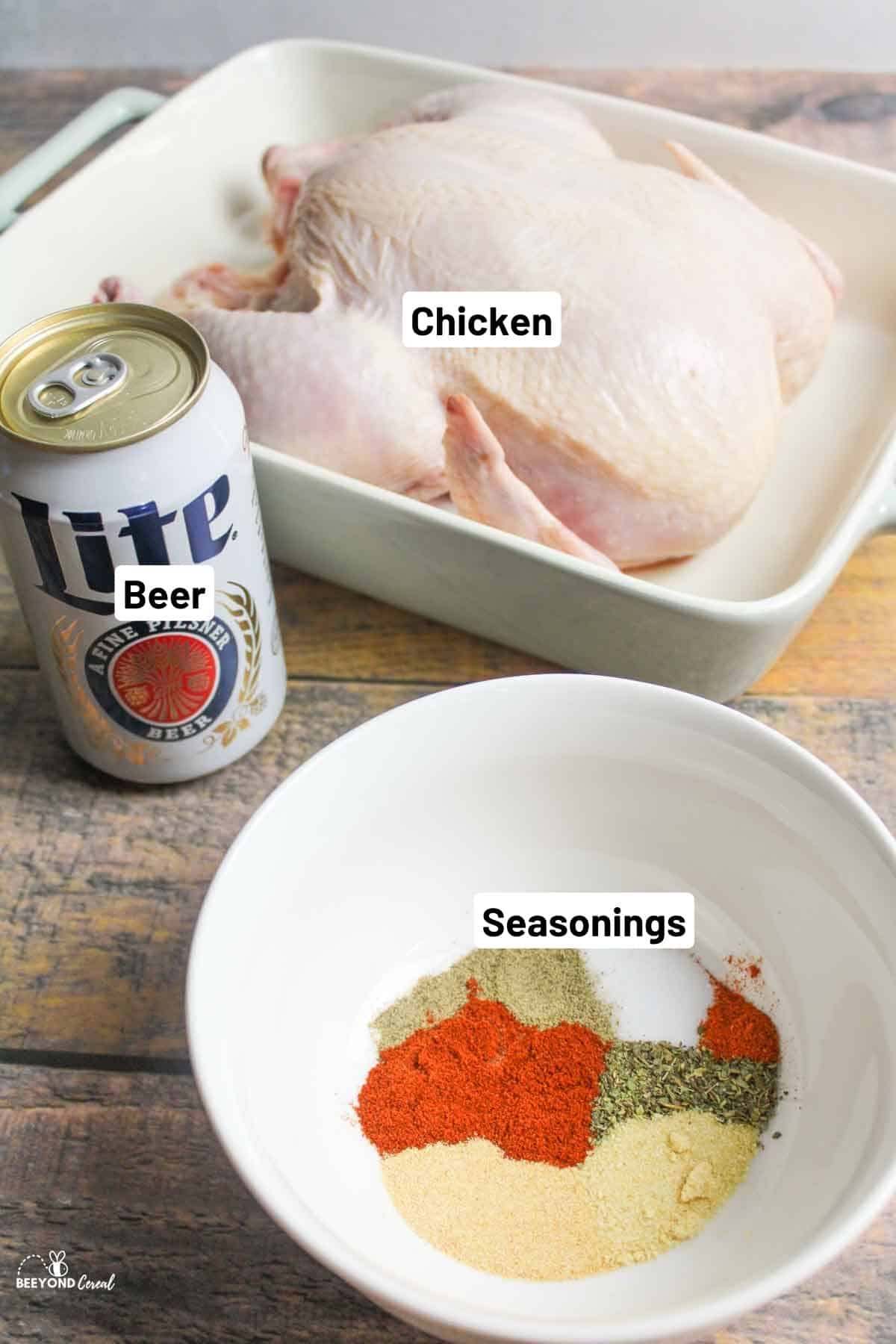 ingredients needed for baked beer can chicken.