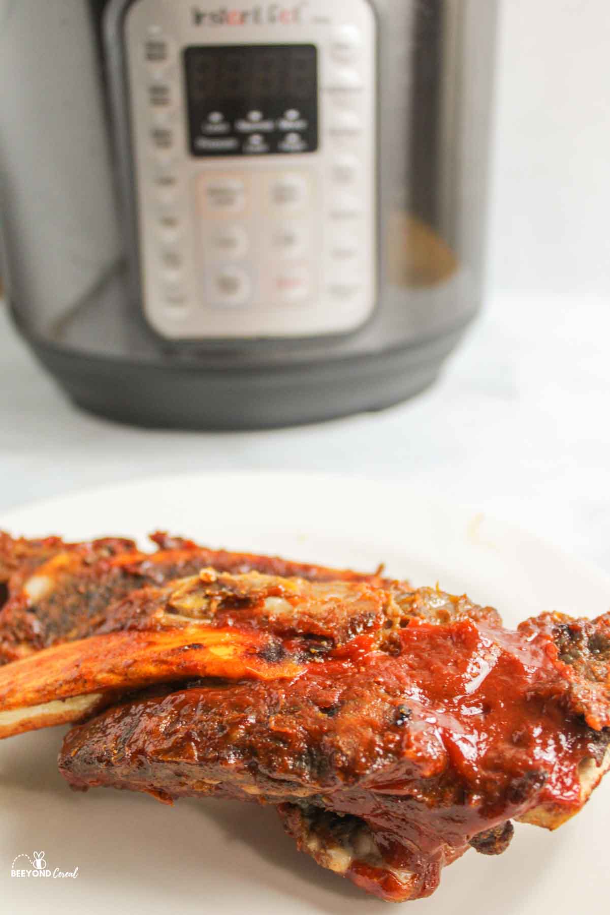 BBQ beef ribs in front of instant pot