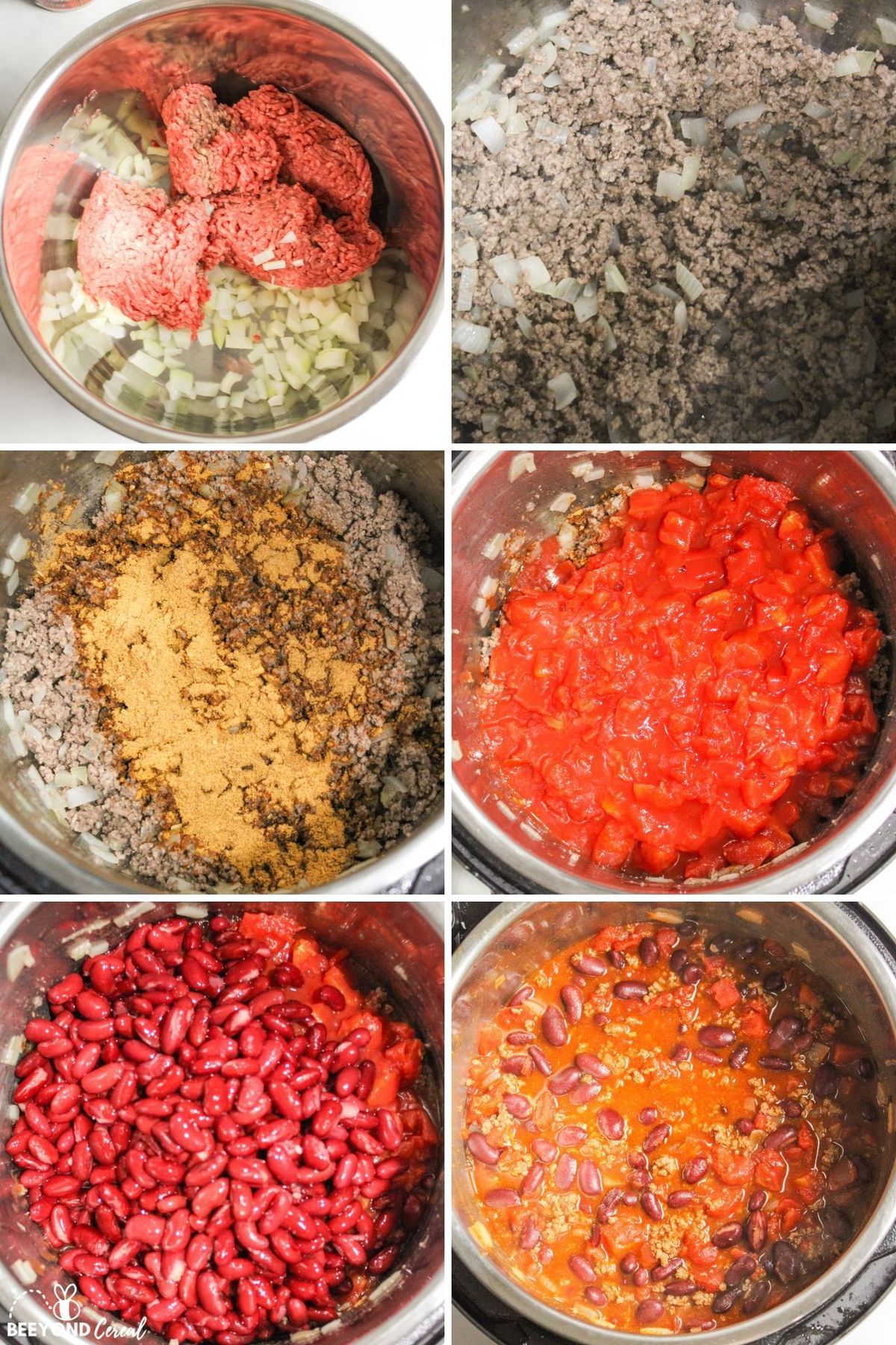 collage showing how to make instant pot chili.