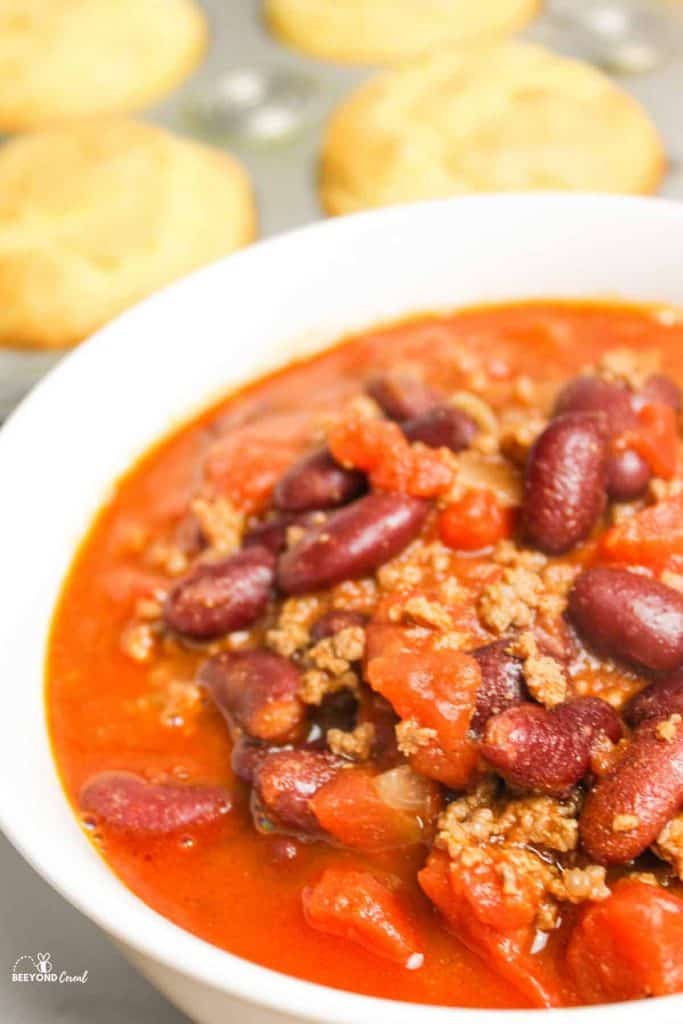 close up of instant pot chili in a bowl