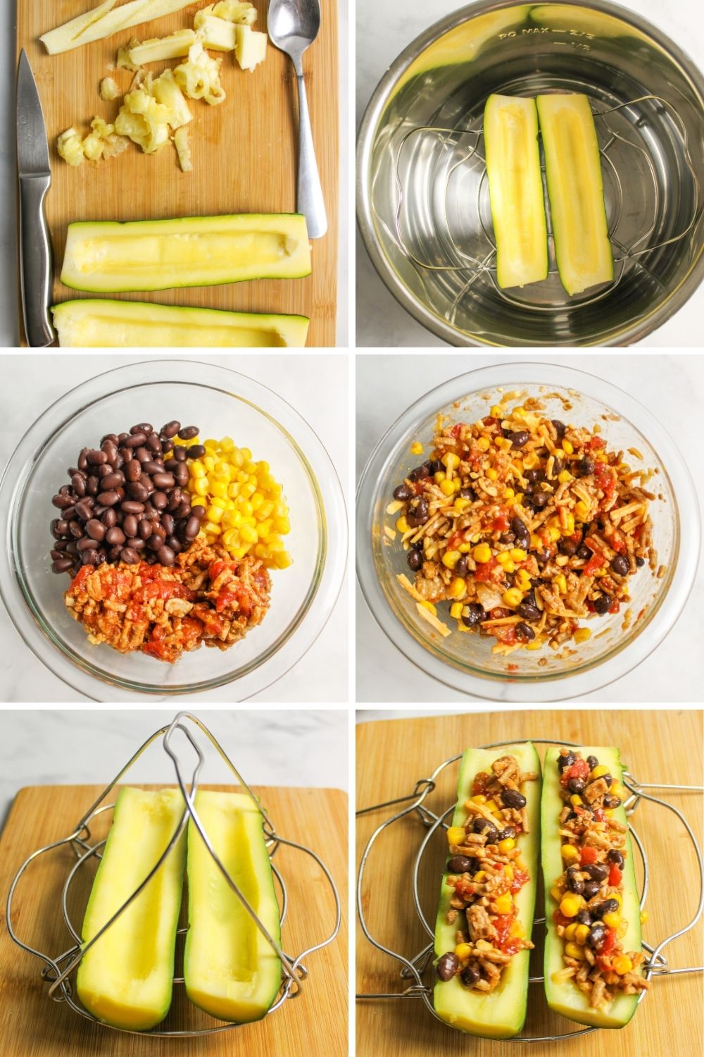 collage showing how to make zucchini boats