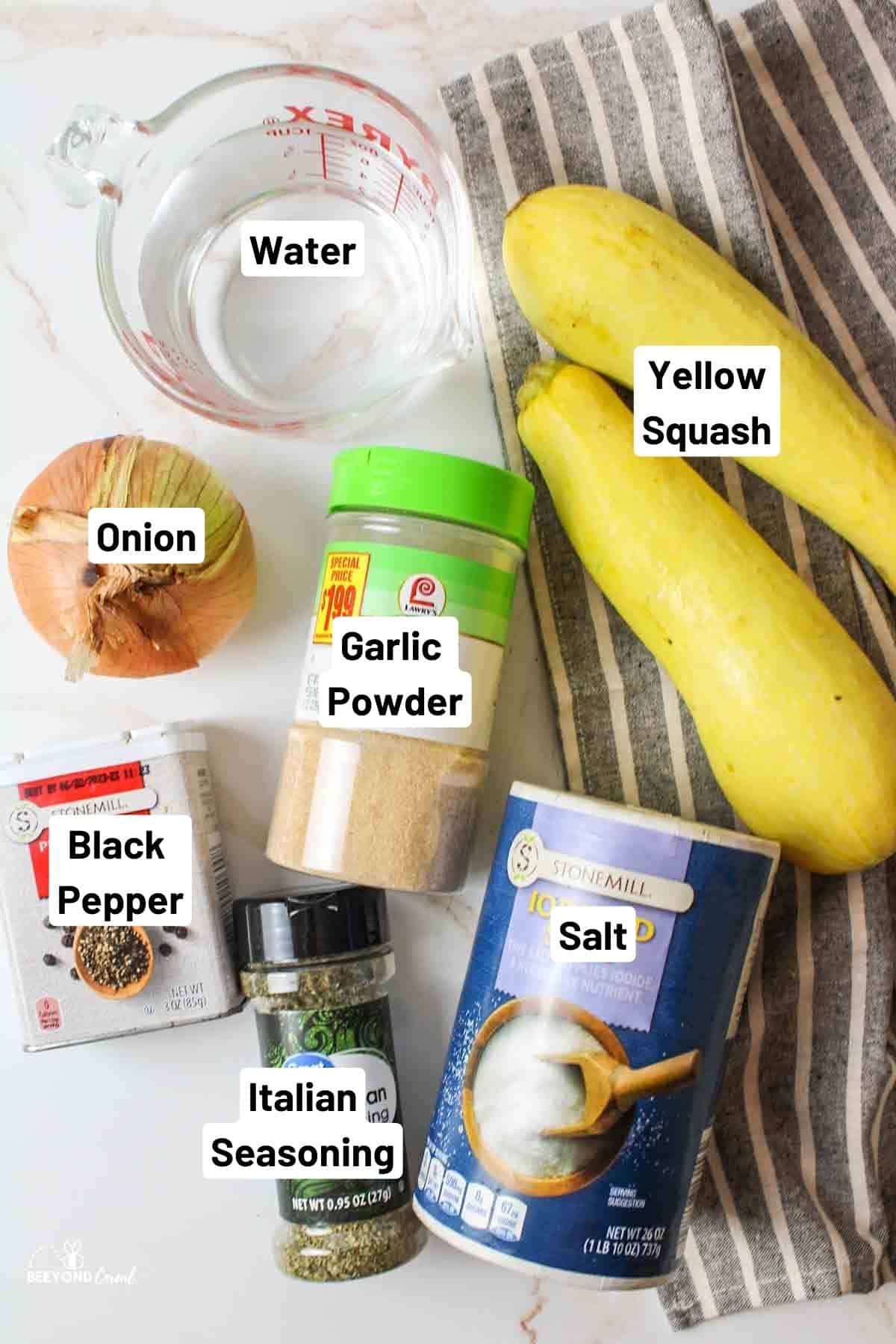 labeled ingredients needed to make microwave yellow squash.