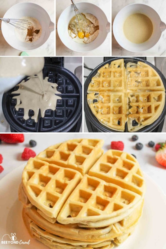 collage showing how to make dairy free waffles