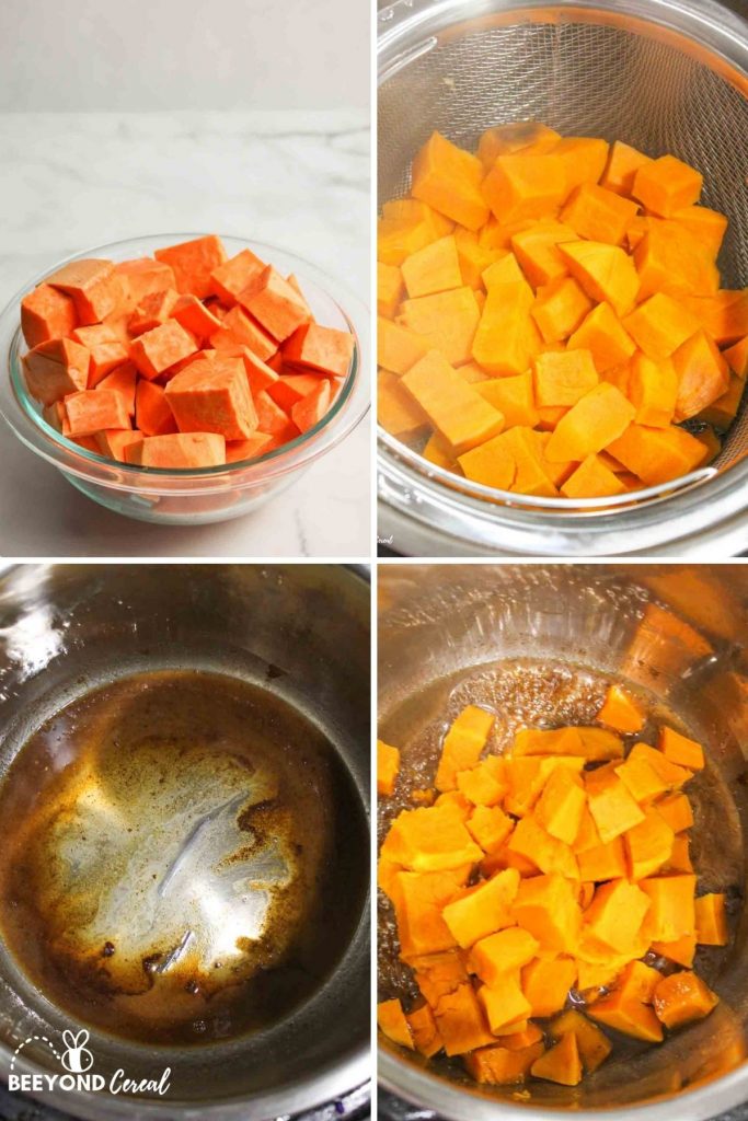 collage showing how to make instant pot sweet potatoes