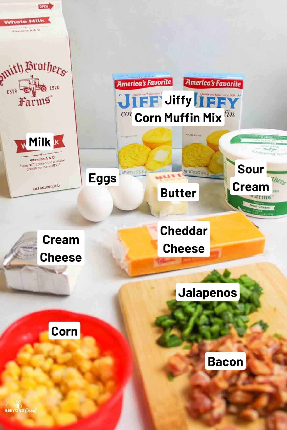 labeled ingredients needed to make jiffy jalapeno cornbread