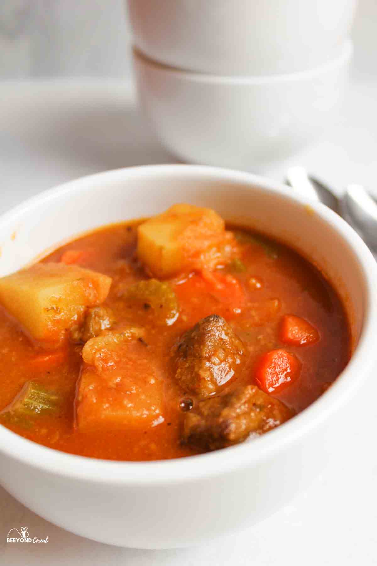 beef stew in a bowl.