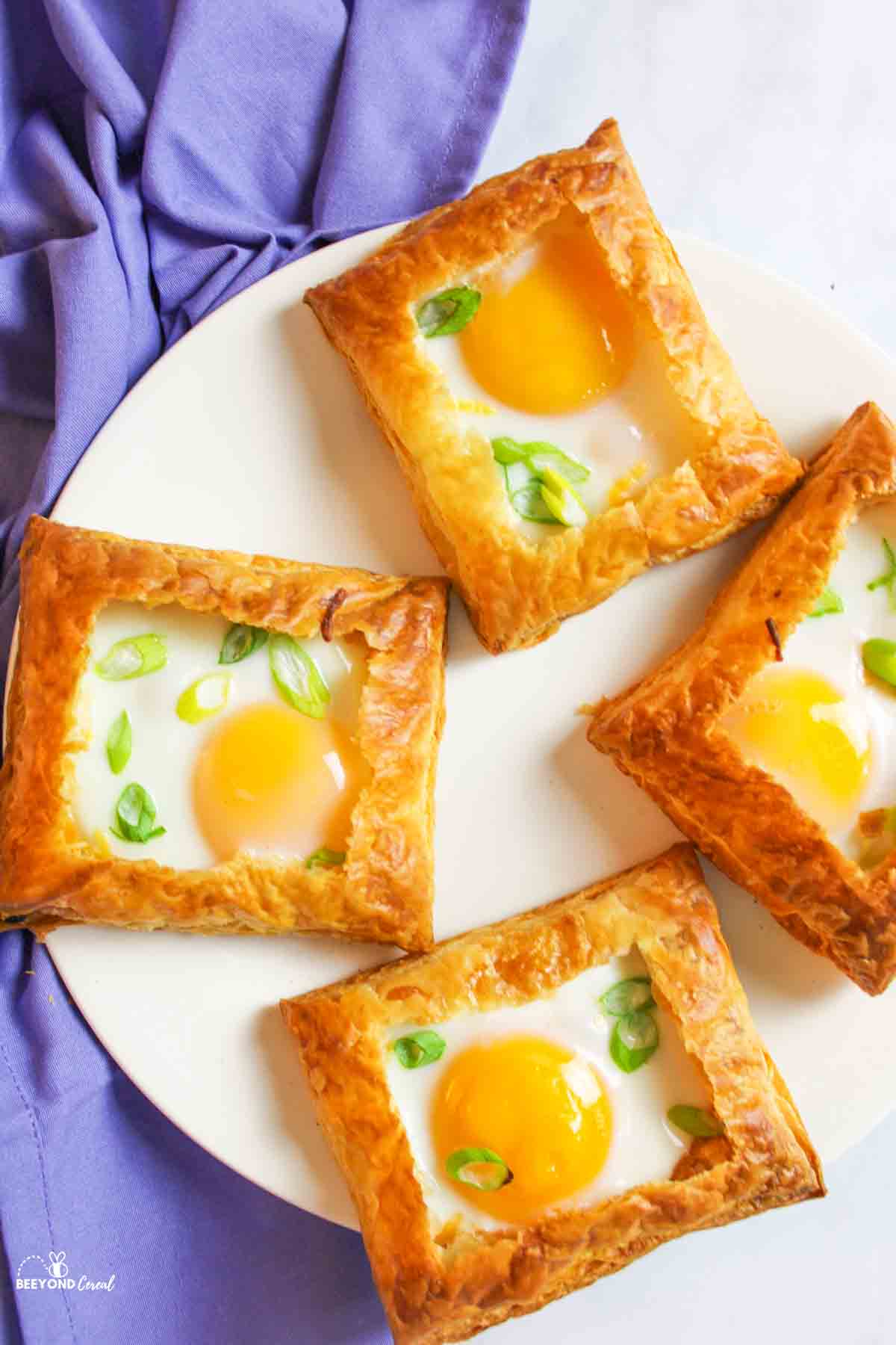 aerial view of egg tarts on a plate