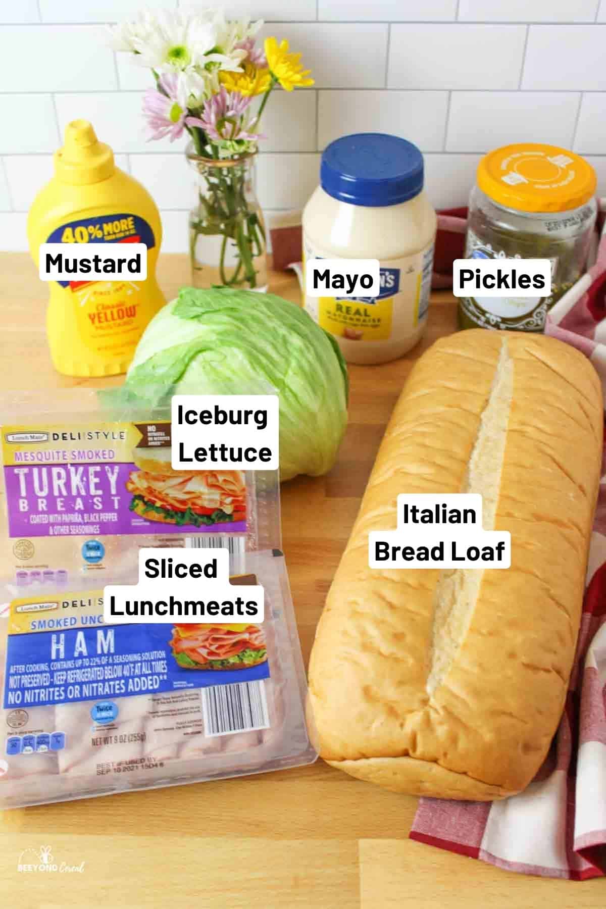 ingredients needed to make a giant sub sandwich at home.