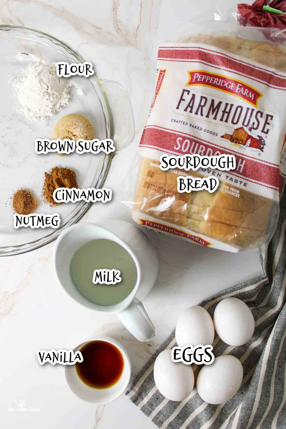 ingredients needed to make french toast with sourdough bread.