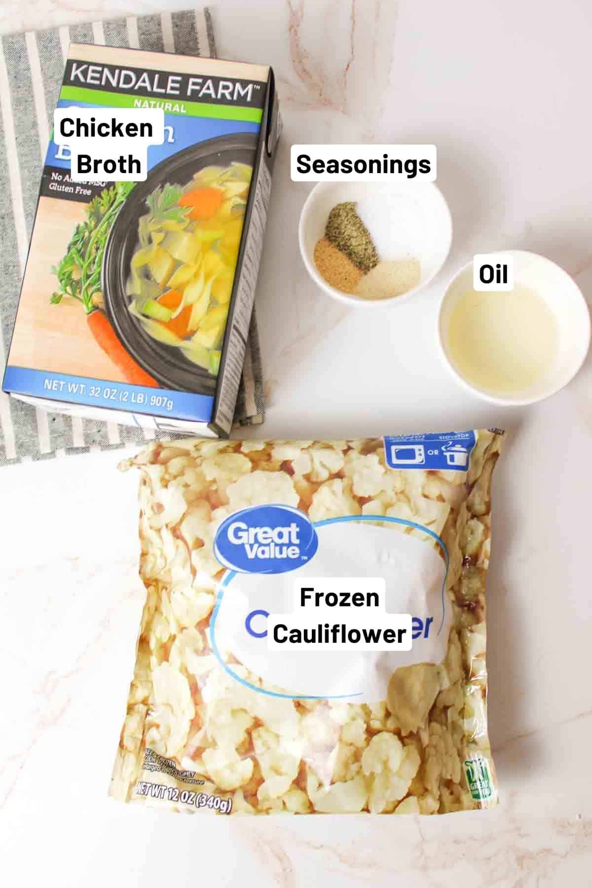 ingredients needed to make roasted frozen cauliflower.