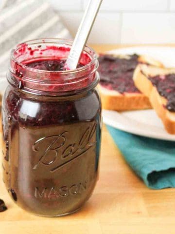 a jar of sugar free blueberry jam.