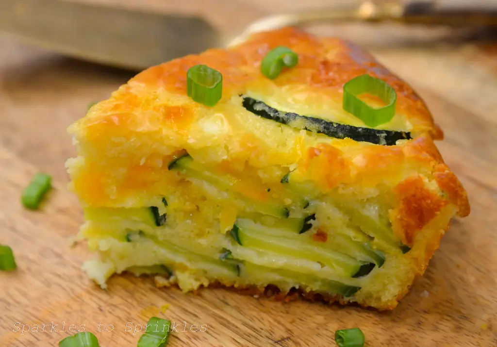 an upclose view of zucchini pie slice