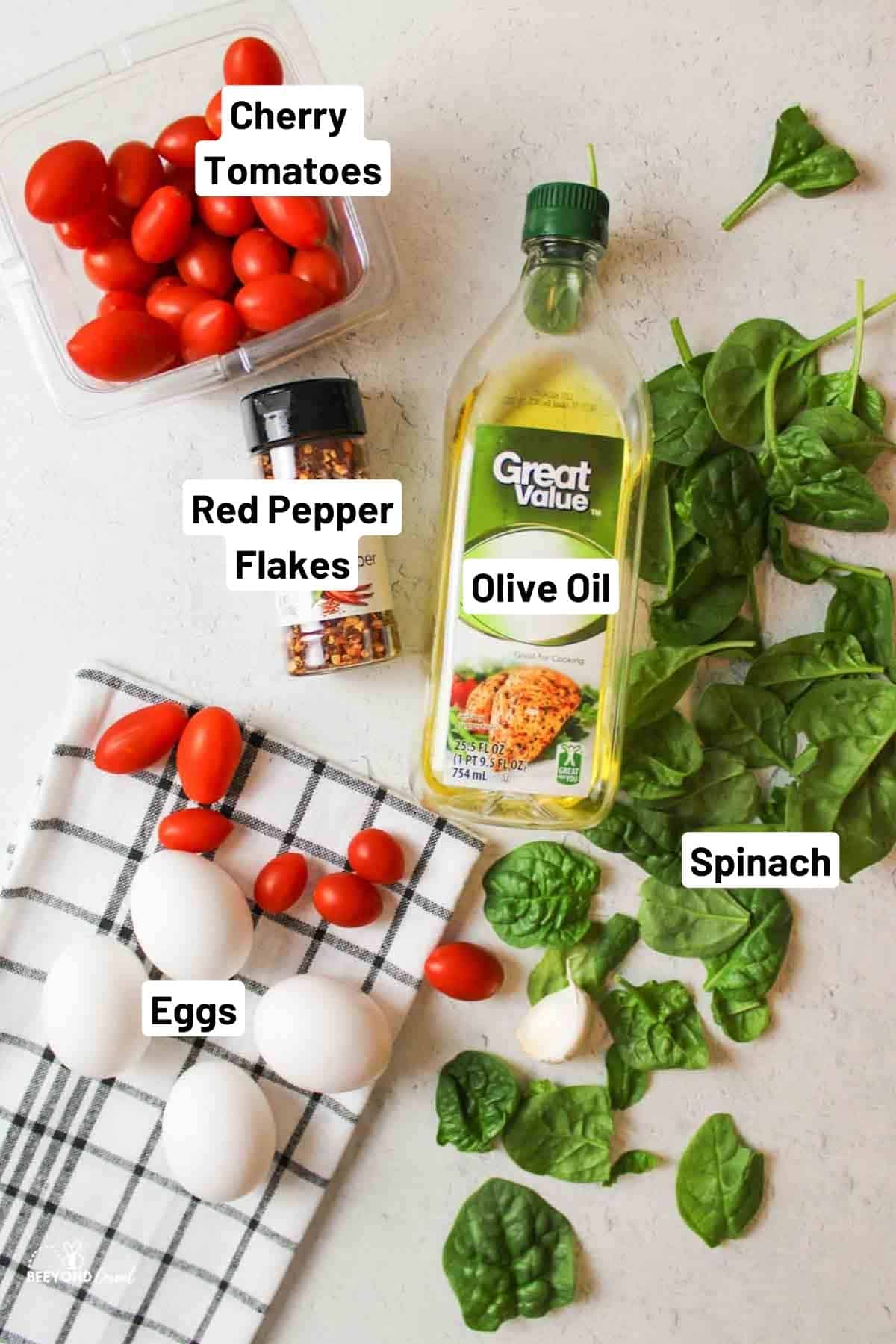 ingredients needed to make Scrambled Eggs with Spinach and Tomatoes