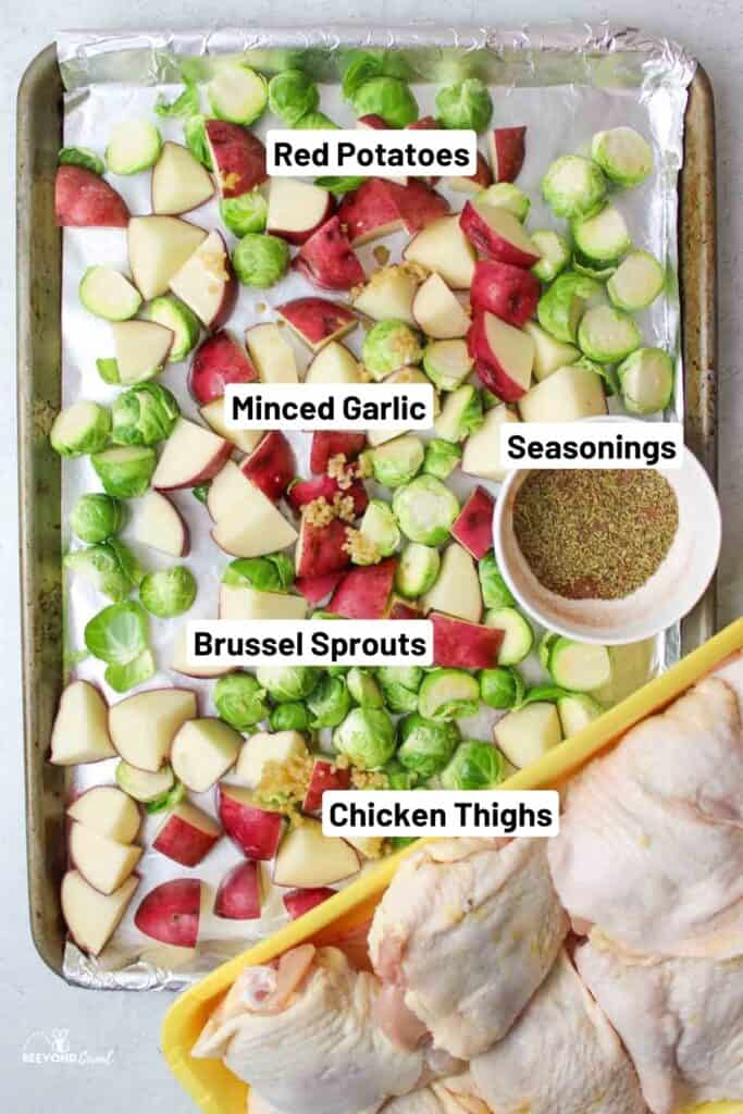 ingredients needed to make Sheet pan chicken brussel sprouts and potatoes