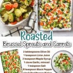 promotional graphic for roasted brussel sprouts and carrots