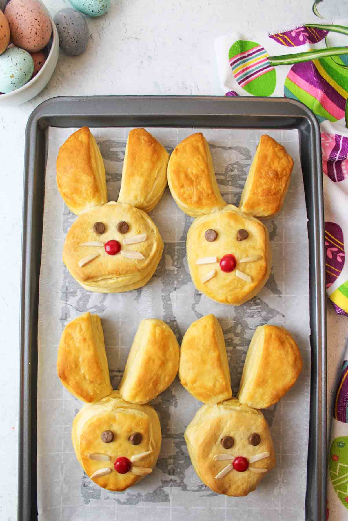 baked bunny biscuits on a baking sheet