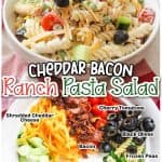 promotional image for cheddar bacon ranch pasta salad