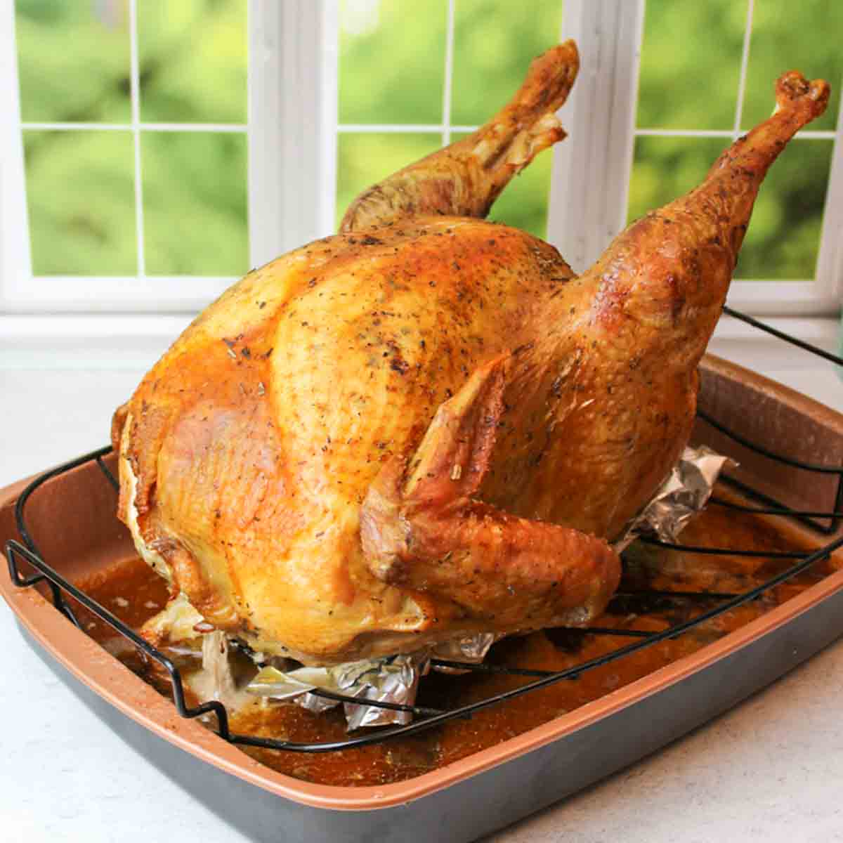 a whole roasted dry brined turkey.