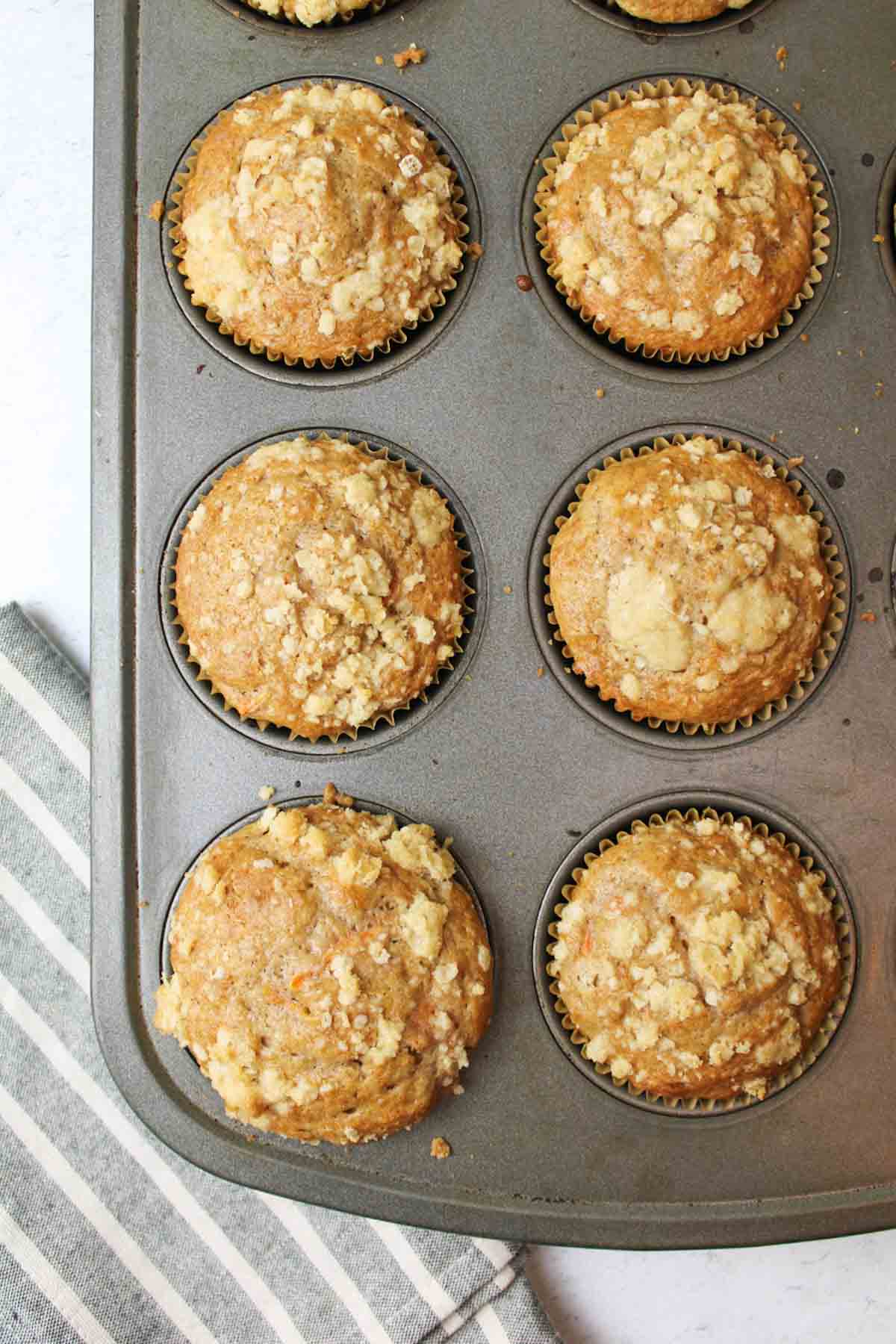 aerial view of carrot muffins in a muffin tin
