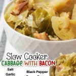 promotional image for slow cooker cabbage with bacon