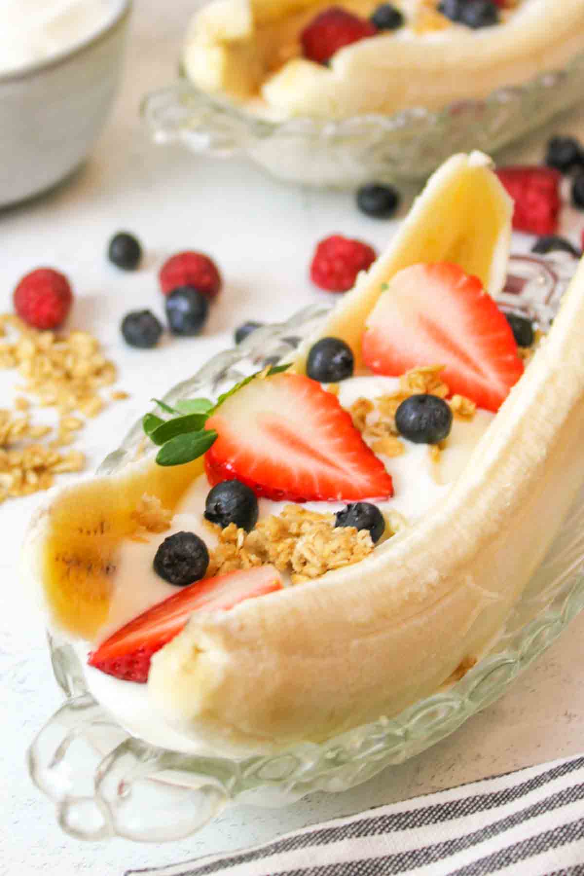 a healthy yogurt banana split.