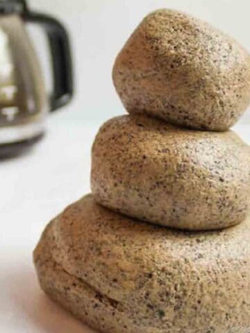 coffee playdough stacked in balls.