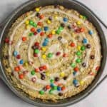 Dessert Pizza with icing and mini m and m toppings.