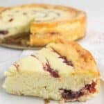 sliced Cranberry White Chocolate Cheesecake.