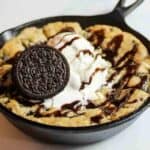 Cookies and Cream Pizookie in a mini cast iron skillet.