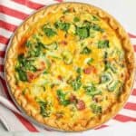aerial view of spinach bacon quiche