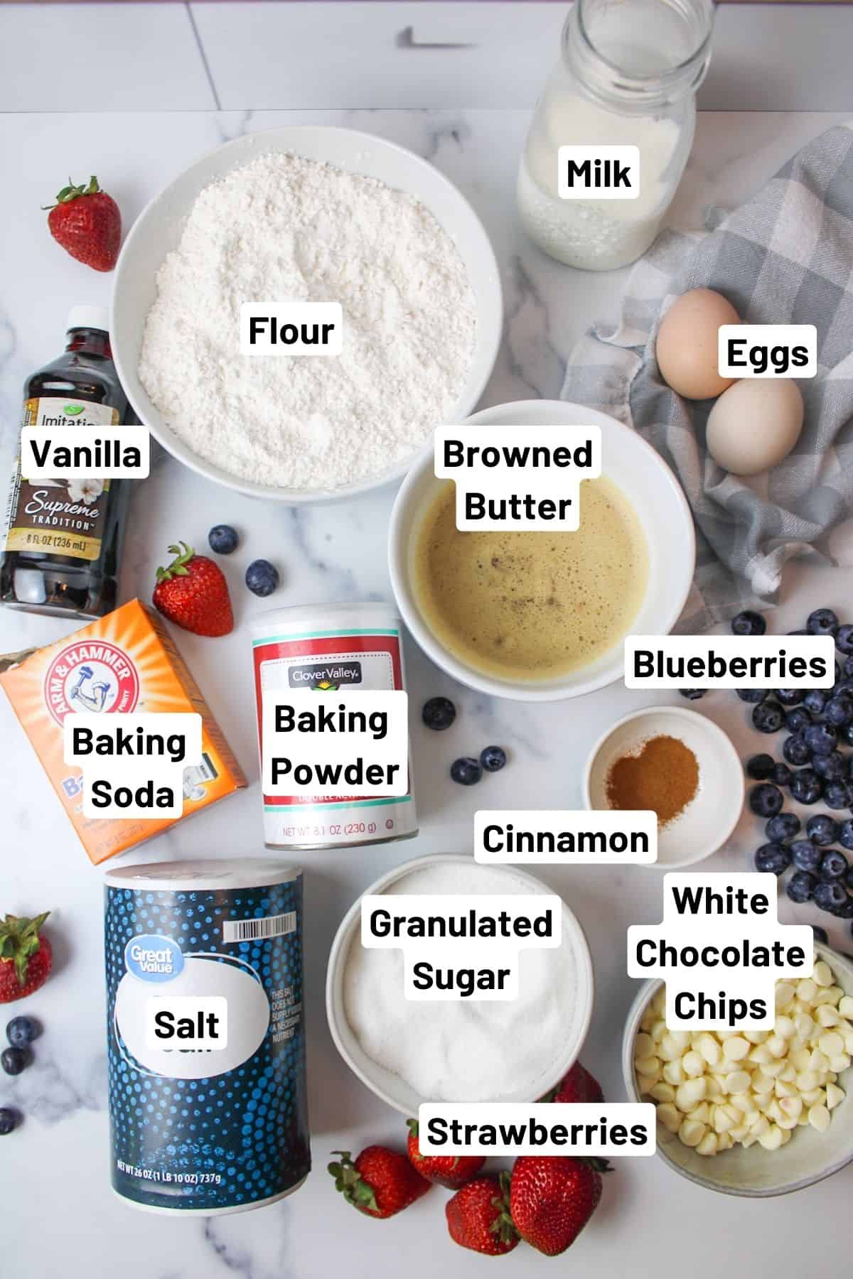 ingredients needed to make red white and blue muffins