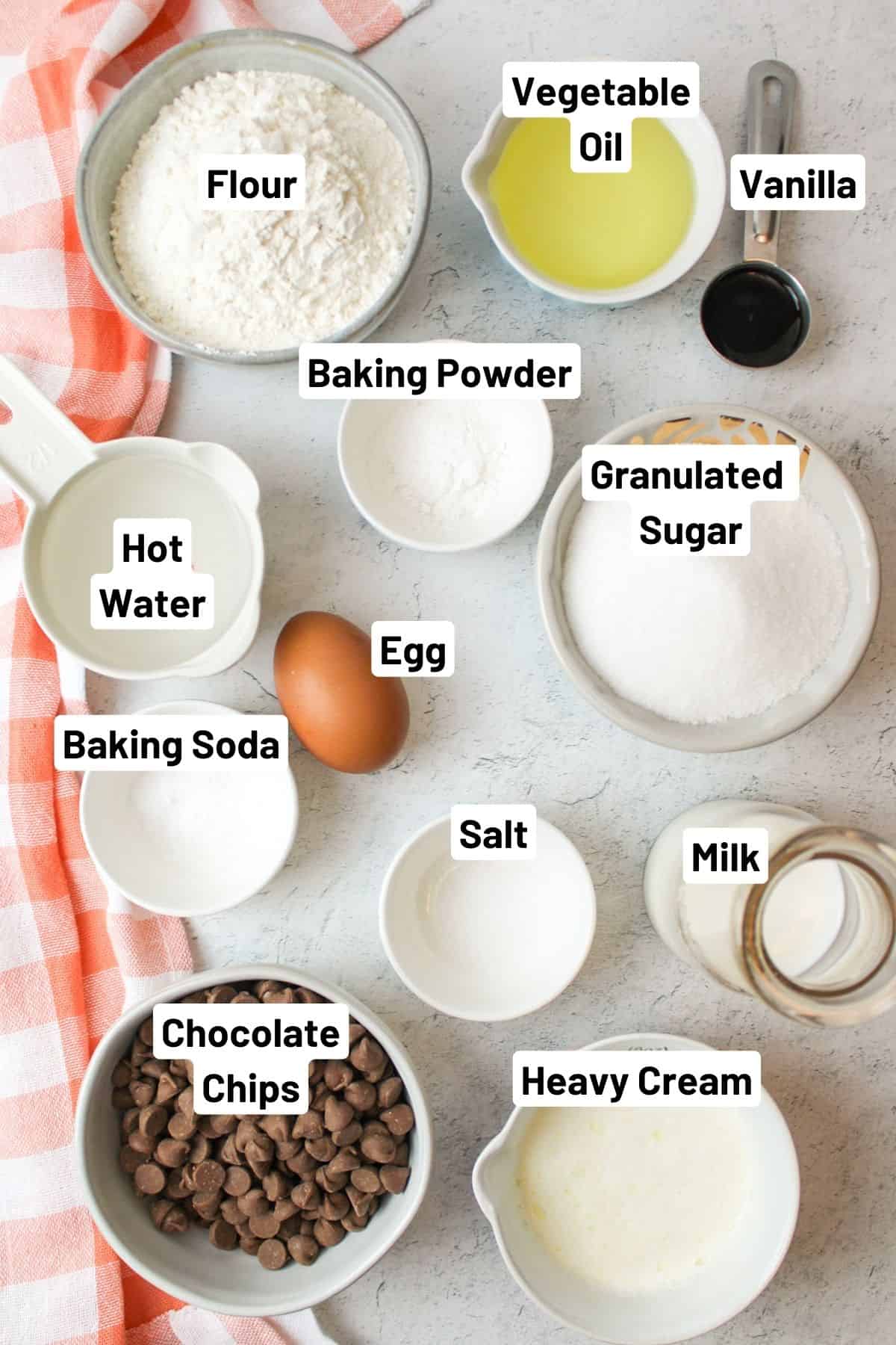 ingredients needed for one layer yellow cake with chocolate frosting