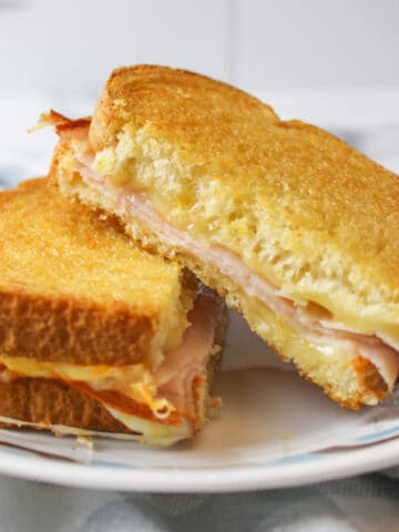 an upclose view of an air fried turkey sandwich with cheese