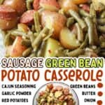 promotional graphic for Sausage Green Bean Potato Casserole