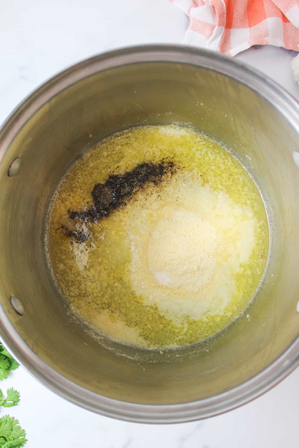 lemon garlic butter cheese and seasonings in a large pot