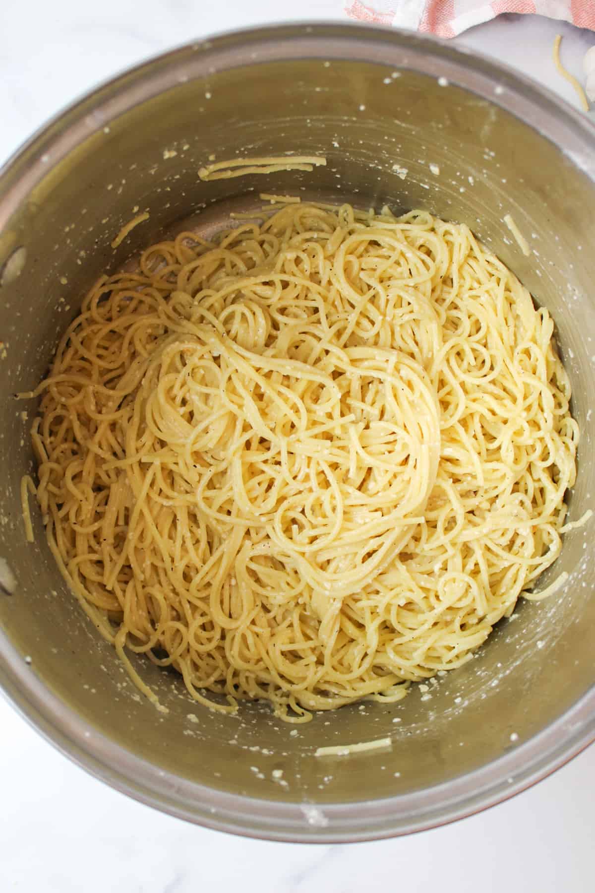 lemon garlic butter pasta in a large pot.