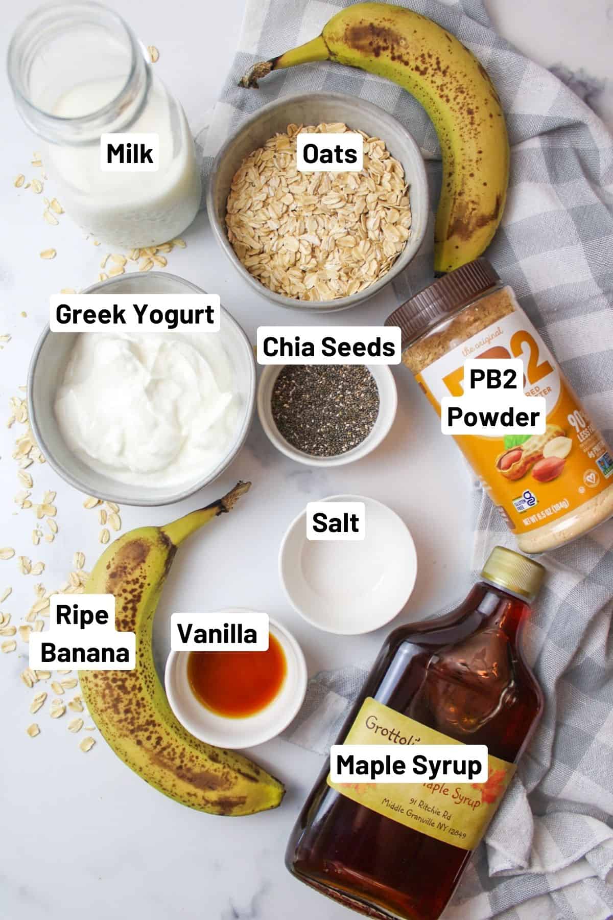 ingredients needed for peanut butter banana overnight oats.