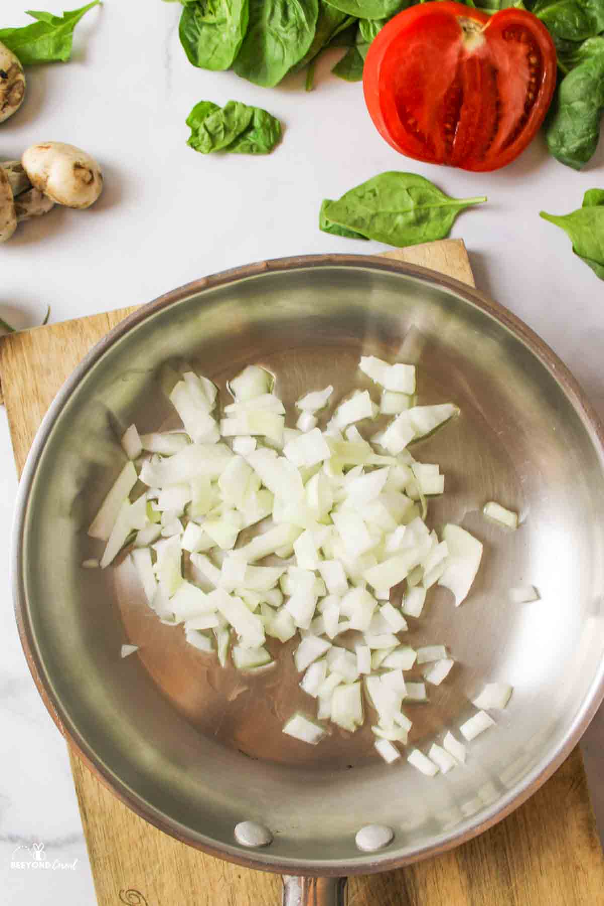 onions in a pan.