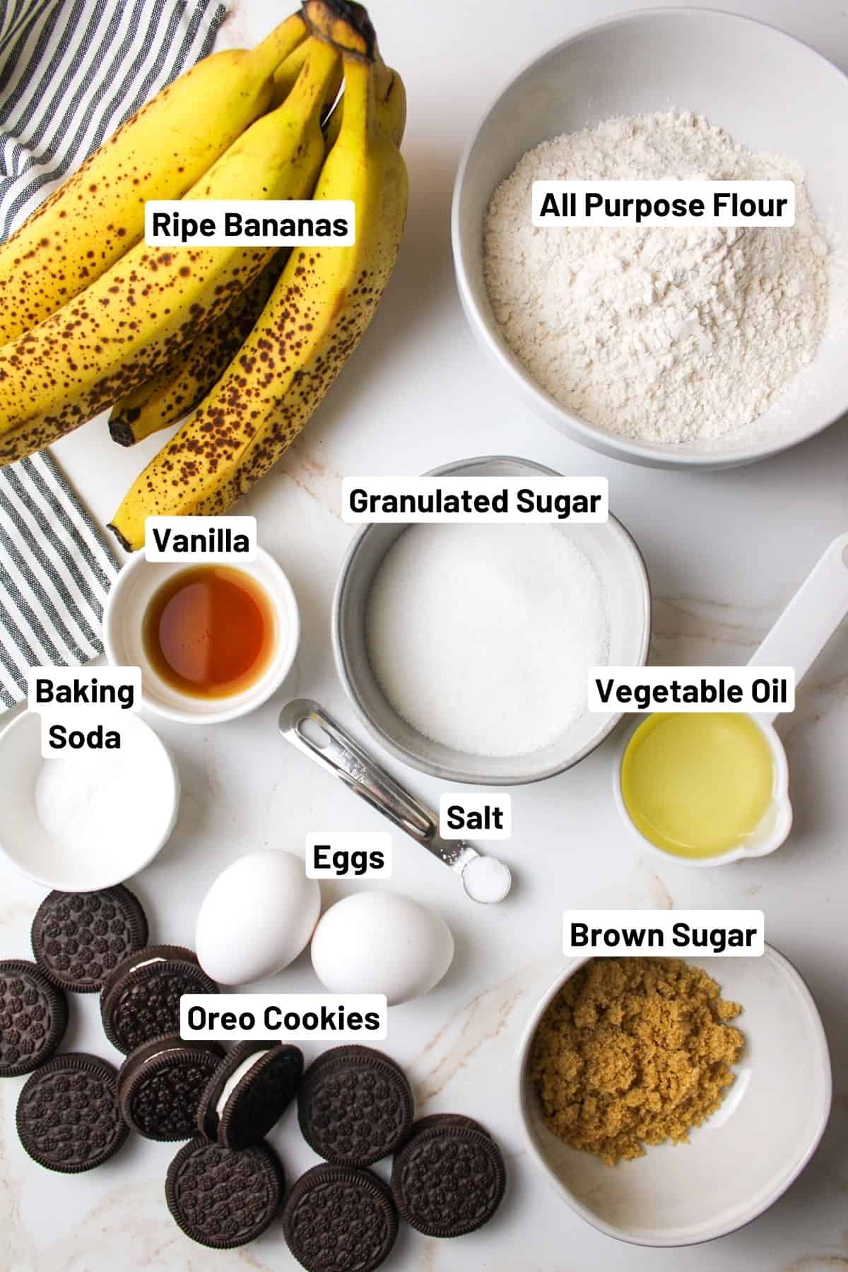 ingredients needed to make oreo banana bread.