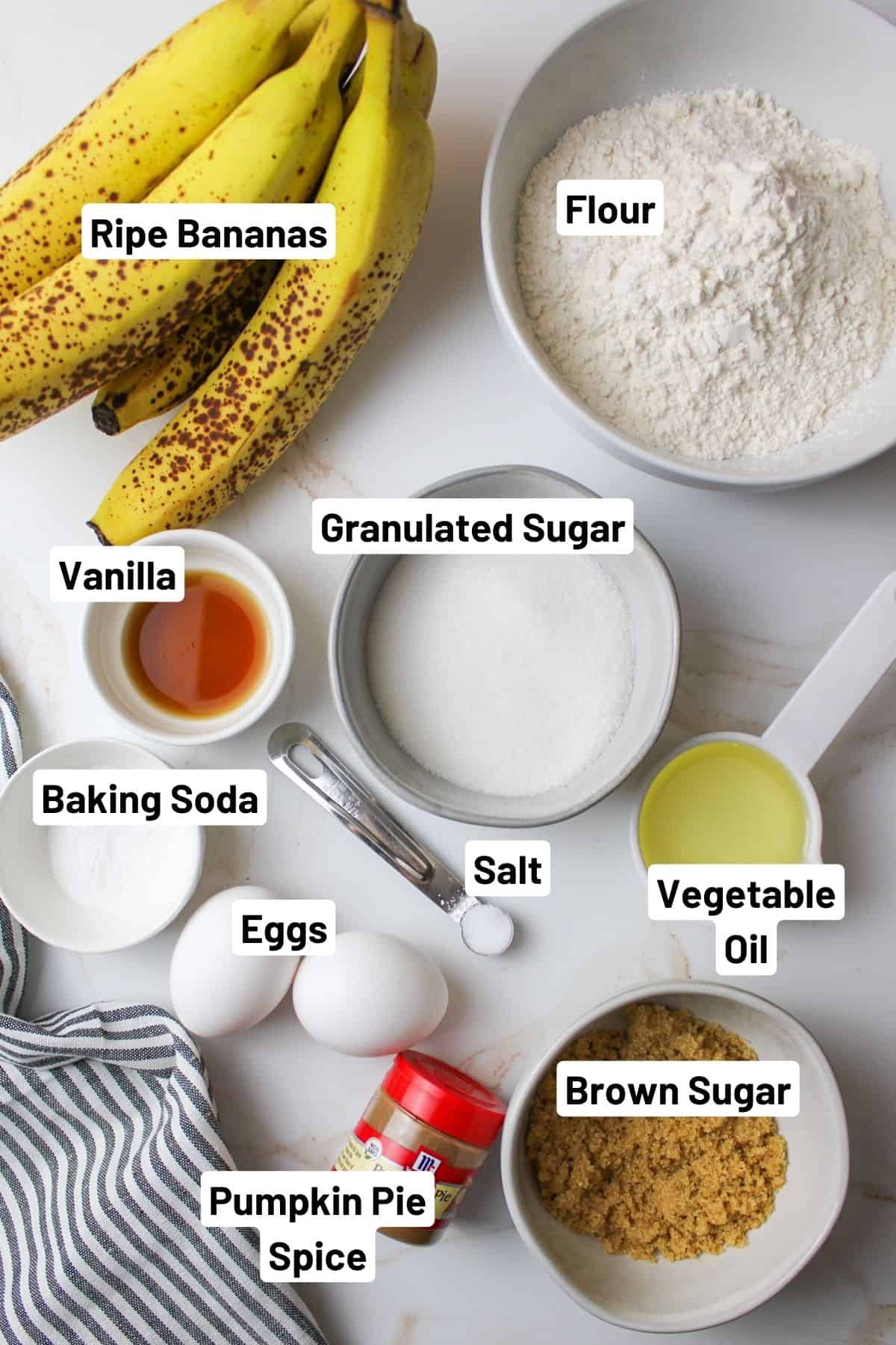 ingredients needed to make pumpkin spice banana bread.