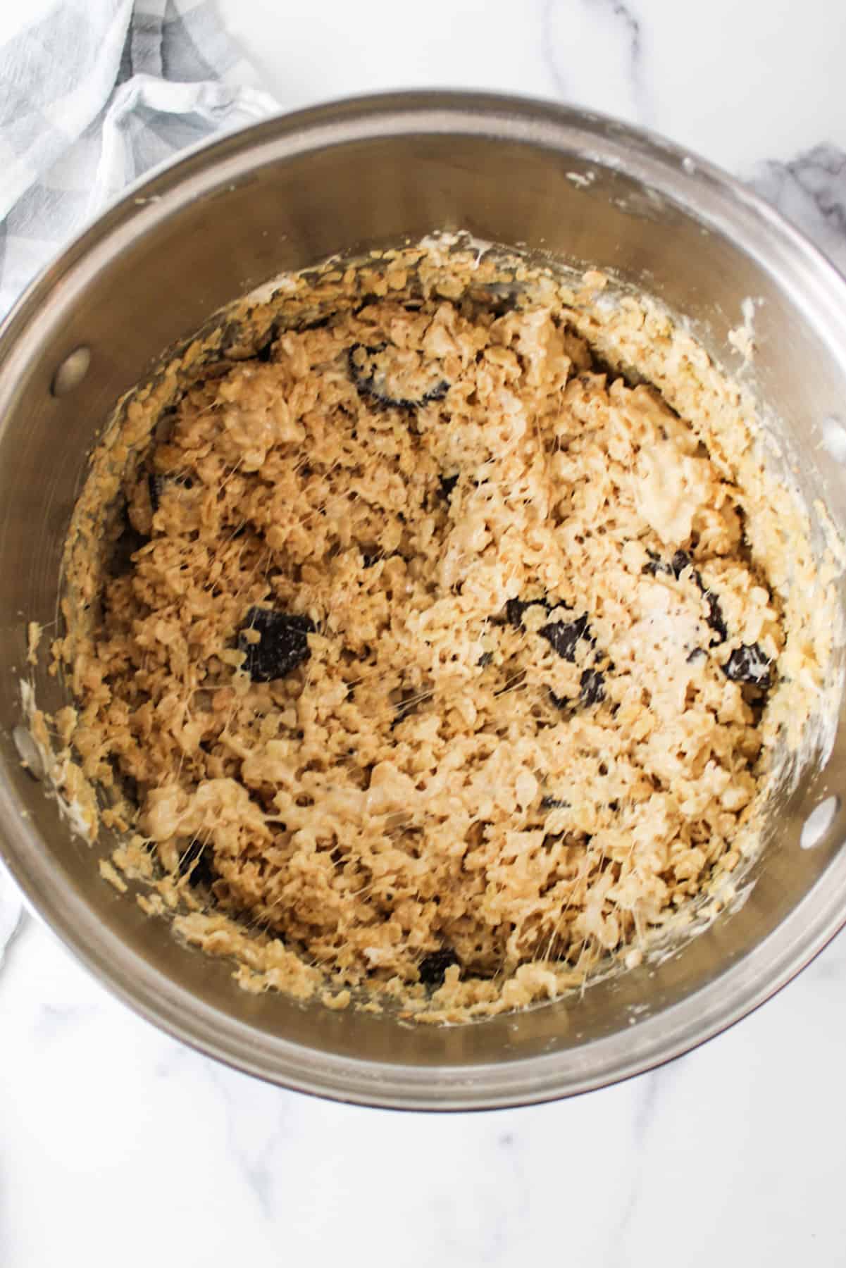 oreo rice krispie mixture in a large pot