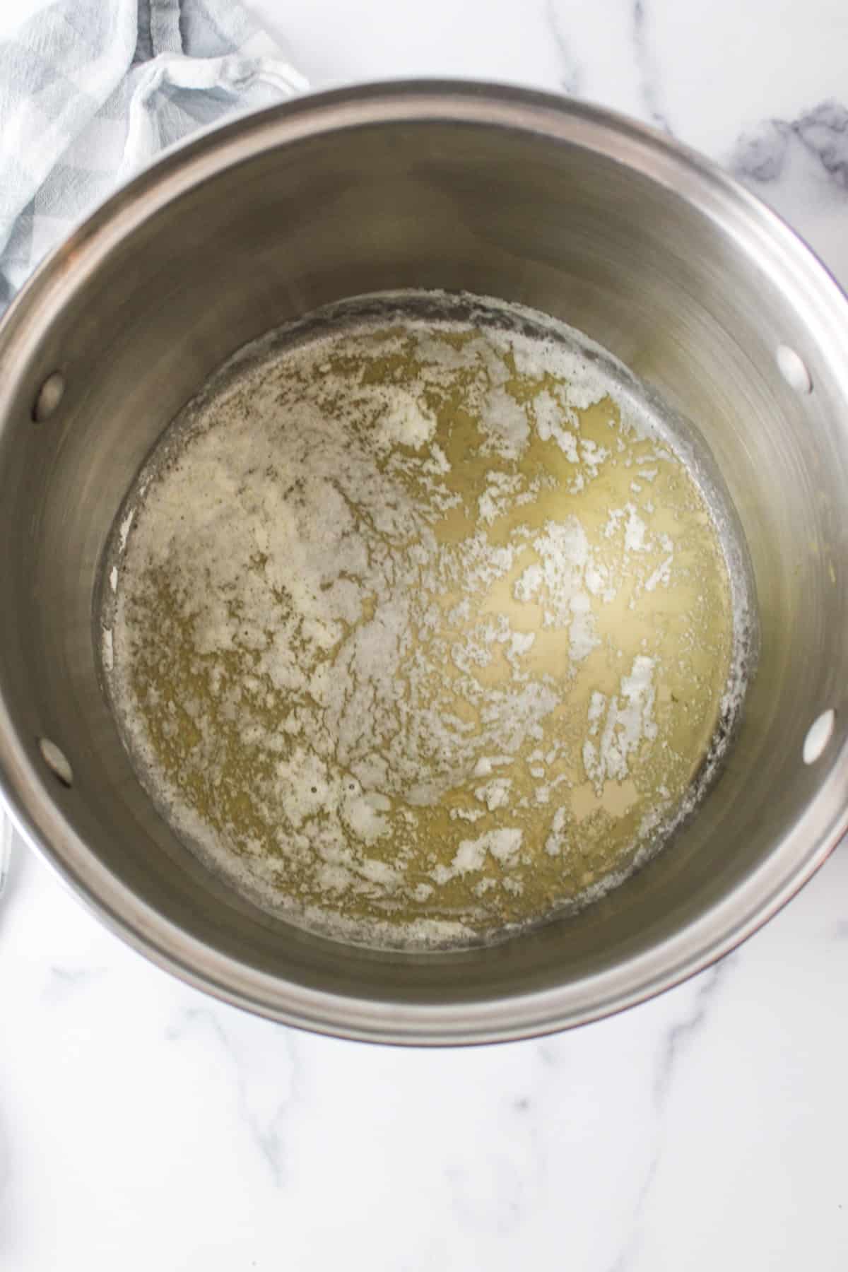 melted butter in a large pot.