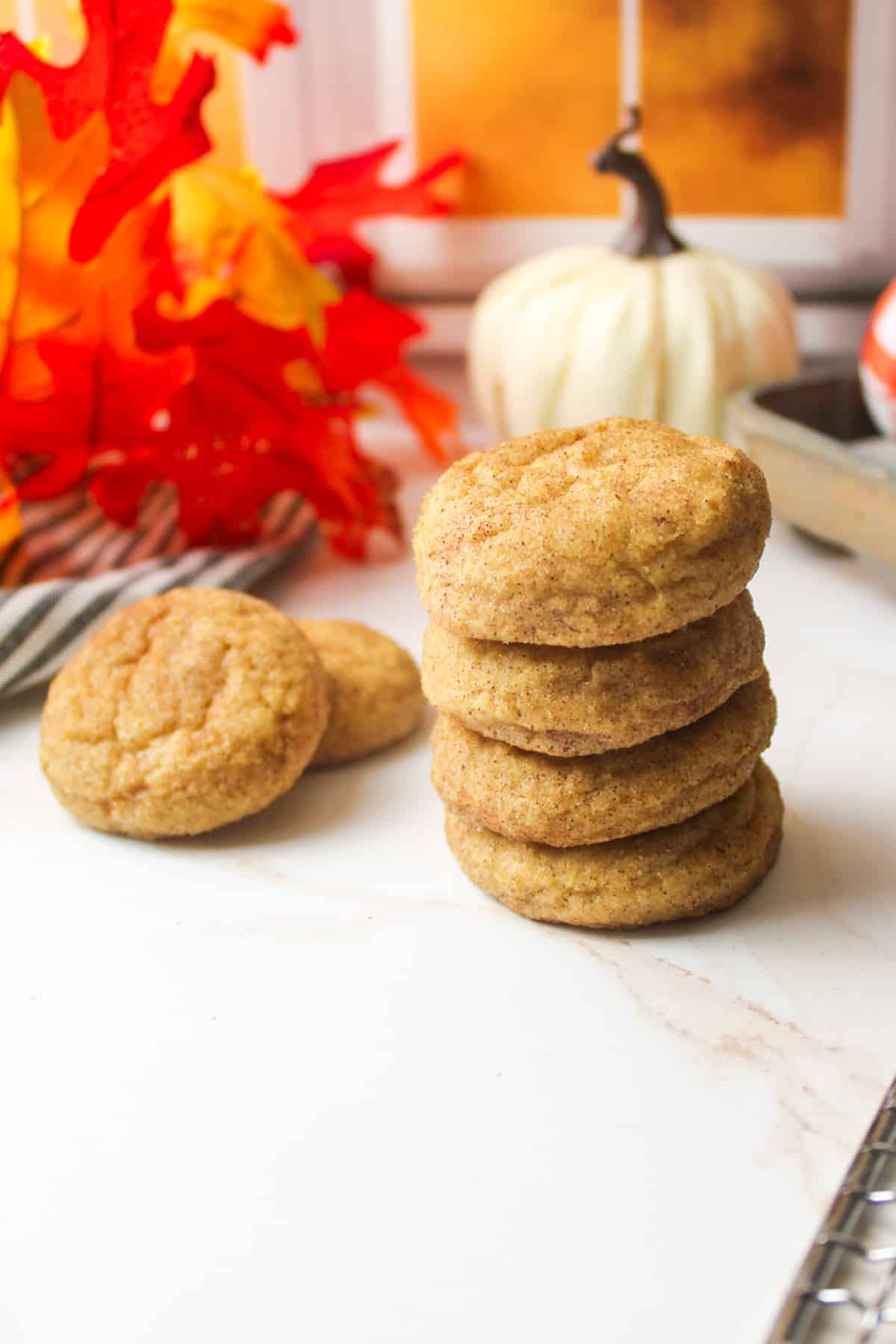 stacked pumpkin spice snickerdoodle cookies.