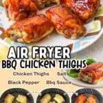 promotional graphic for air fryer bbq chicken thighs