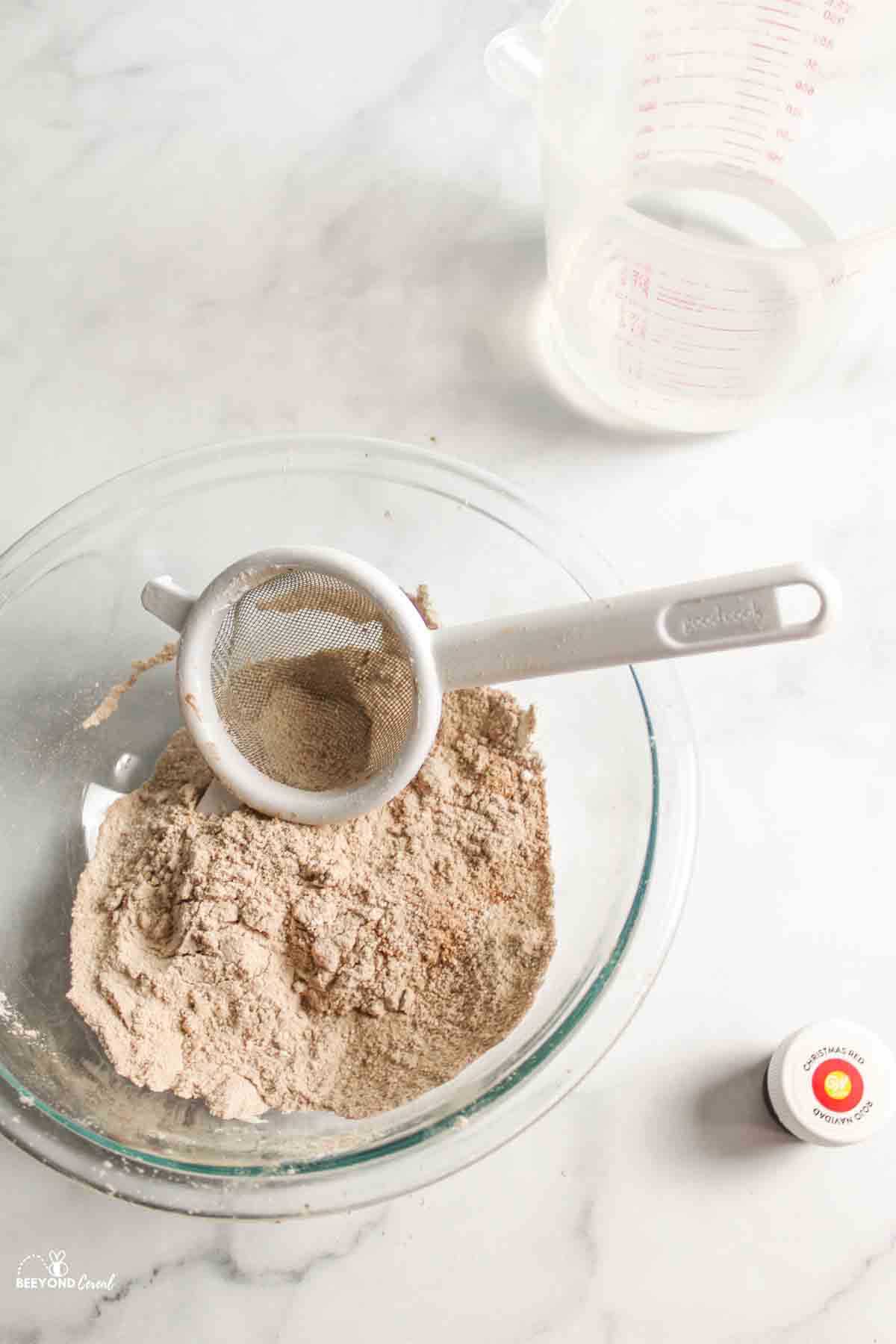 sifted cocoa powder mixture in bowl