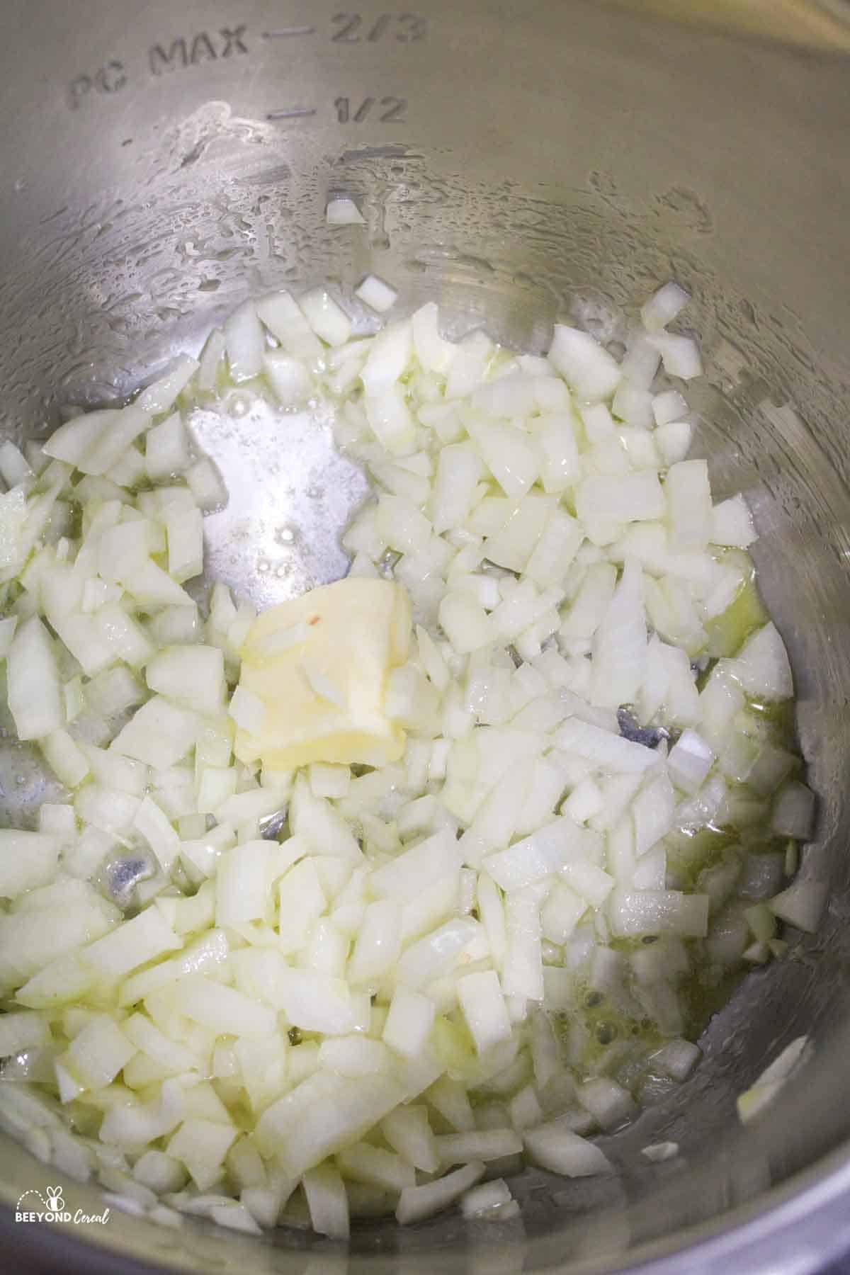 onions and butter in an instant pot