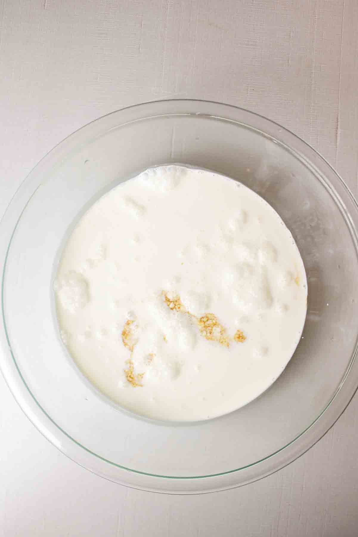 heavy cream sugar and vanilla in a mixing bowl.