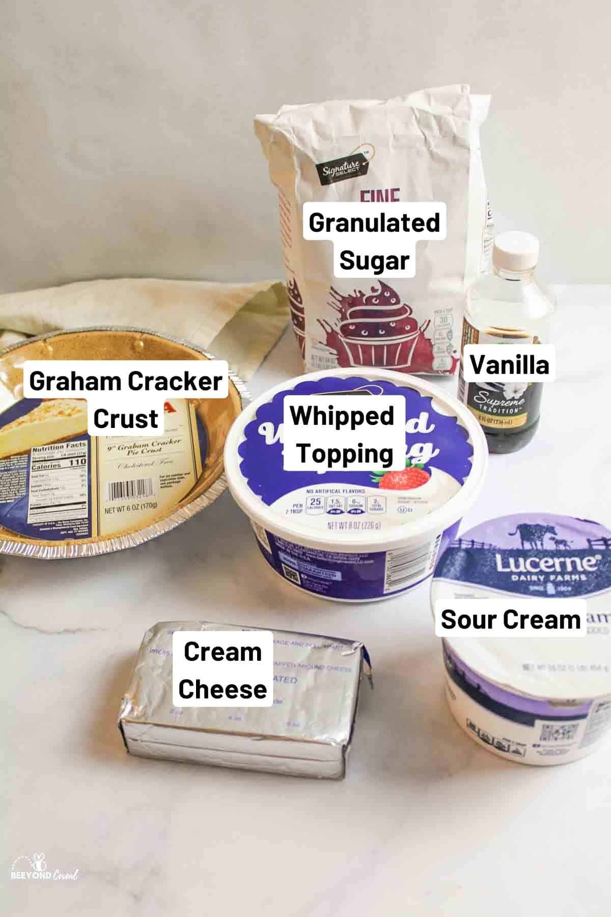ingredients needed to make No Bake Cool Whip Cheesecake.